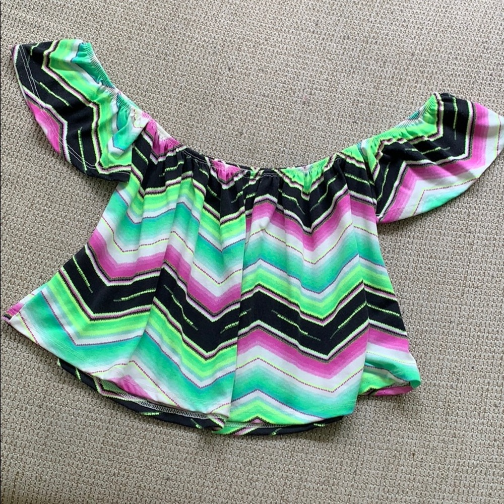 bright off the shoulder shirt